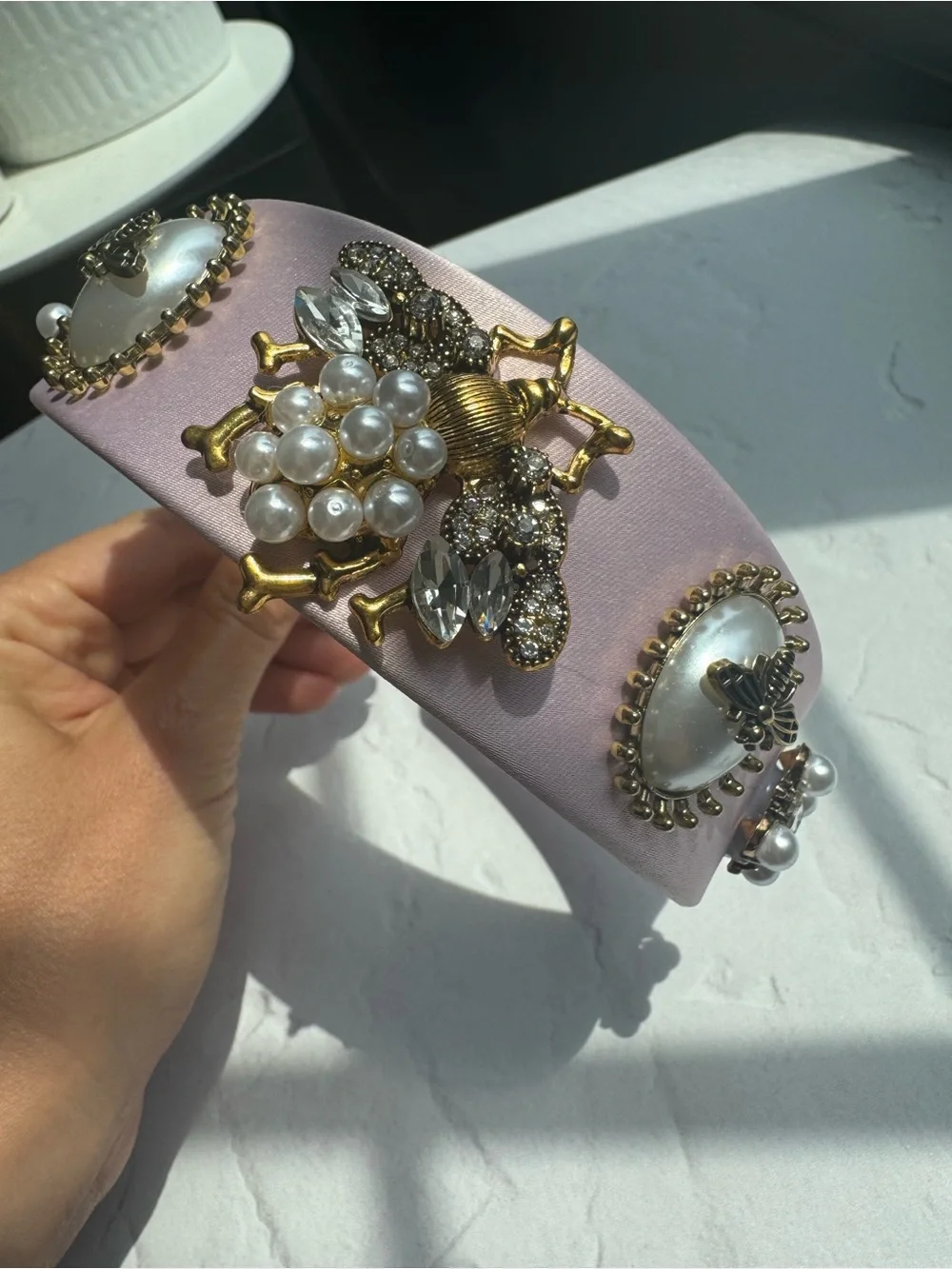 Aratta Silent Journey Embellished pink Pearl & Crystal Headband - Designer Style